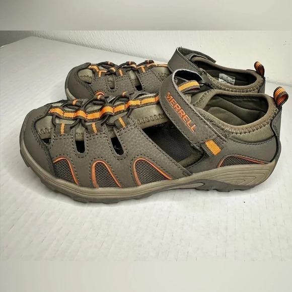 Merrell Hydro H2O Hiker Sandals Boys Size 3M Gray Orange Leather Strap - Picture 2 of 11